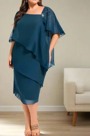 Column Half Sleeves Knee Length Layers Mother of The Bride Dresses