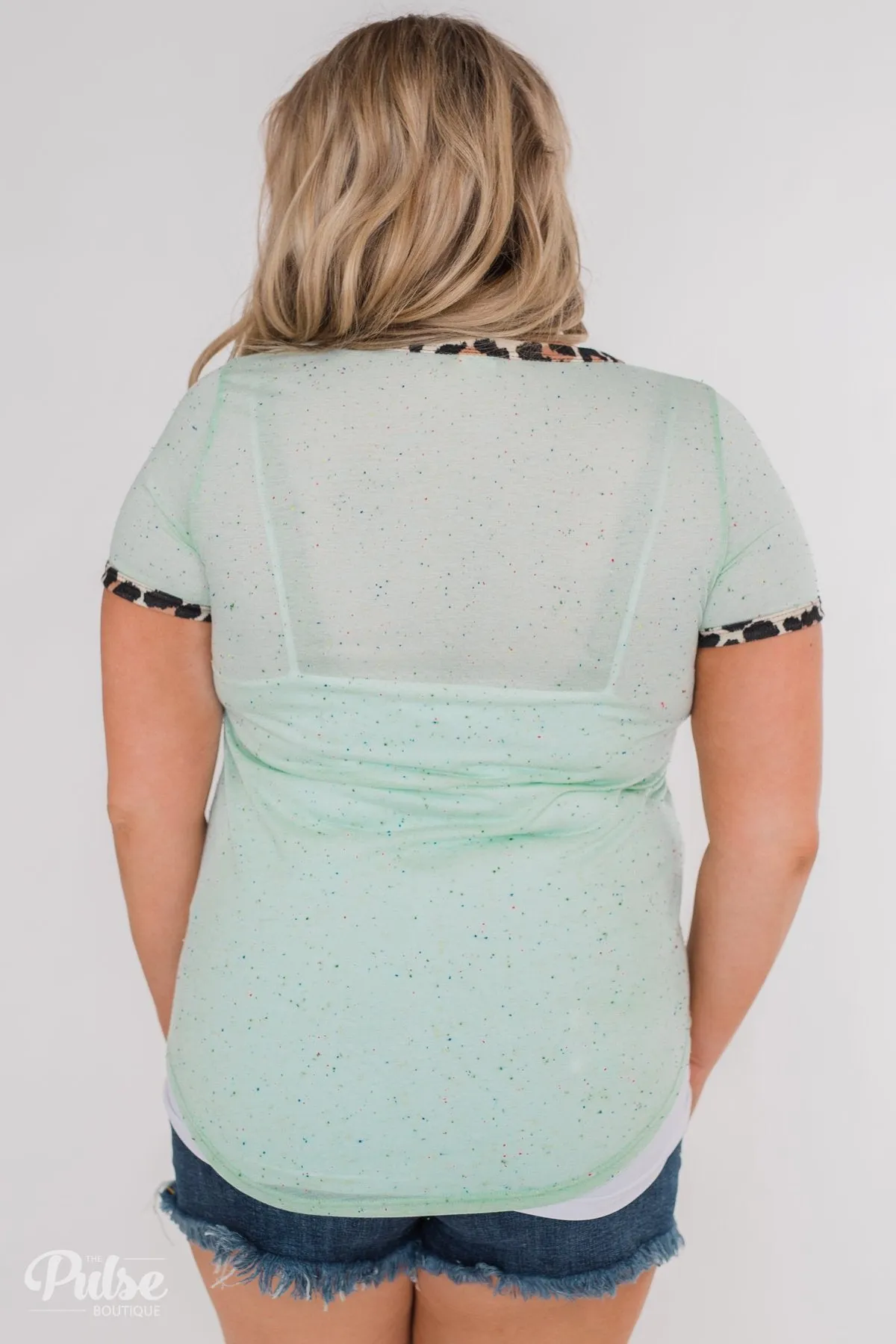 Constant Excitement Confetti & Leopard Pocket Top- Mint