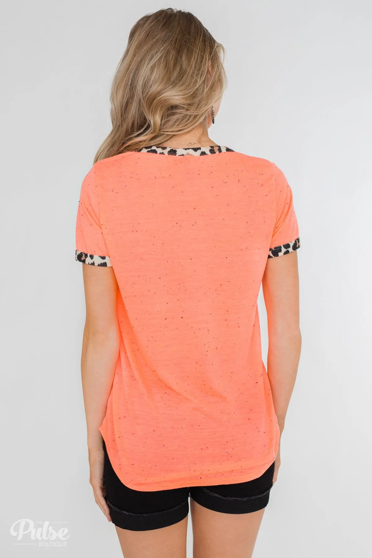 Constant Excitement Confetti & Leopard Pocket Top- Neon Orange