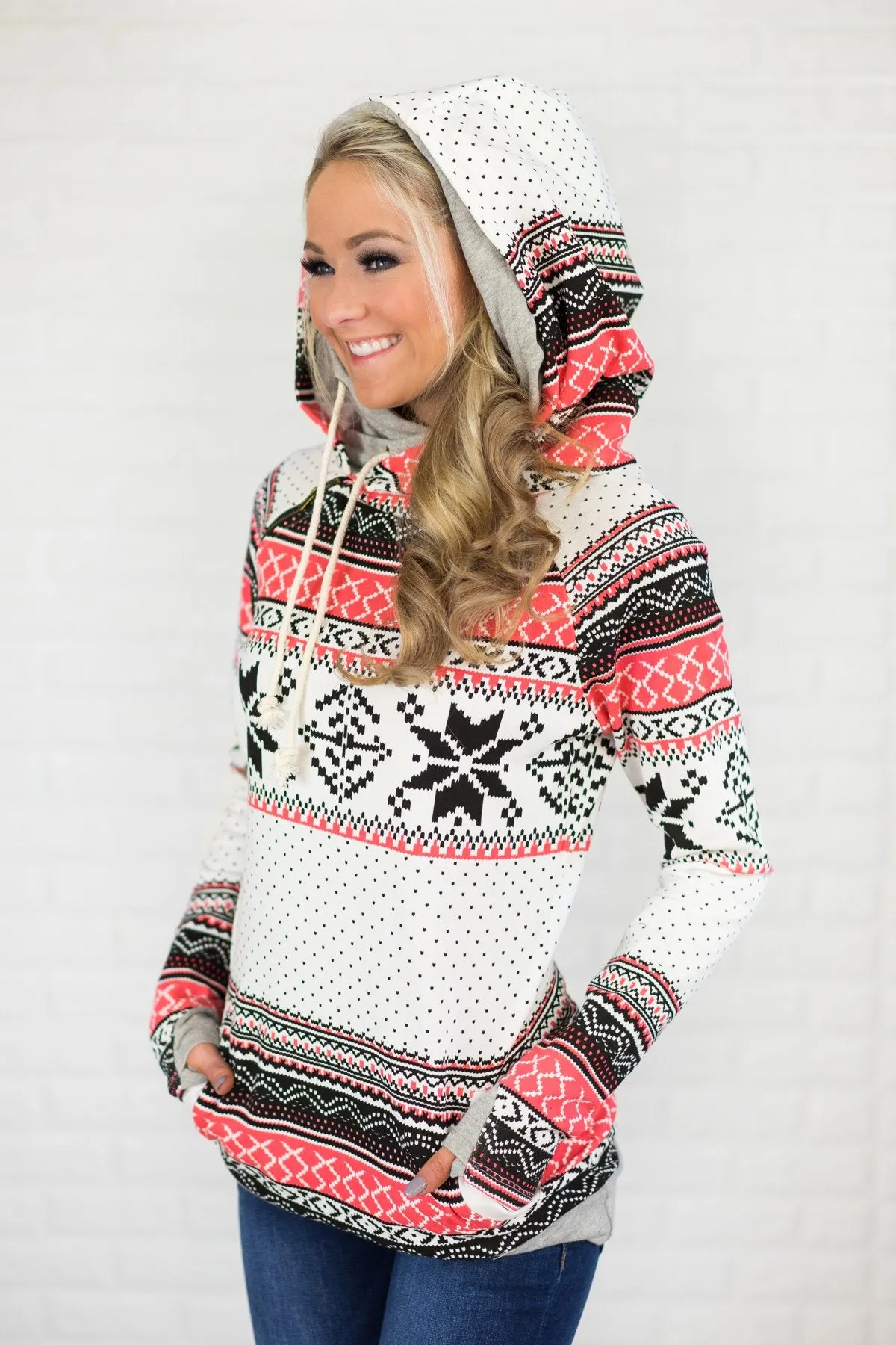 Coral & Black Holiday Ampersand Ave. Hoodie