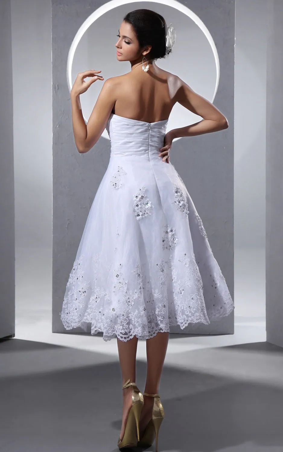 Criss-Cross Ruching A-Line Short Dress With Lace Appliques-GC_705204