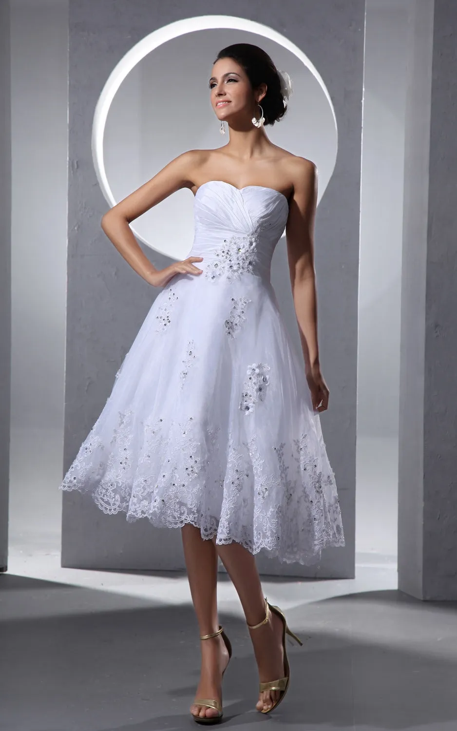 Criss-Cross Ruching A-Line Short Dress With Lace Appliques-GC_705204