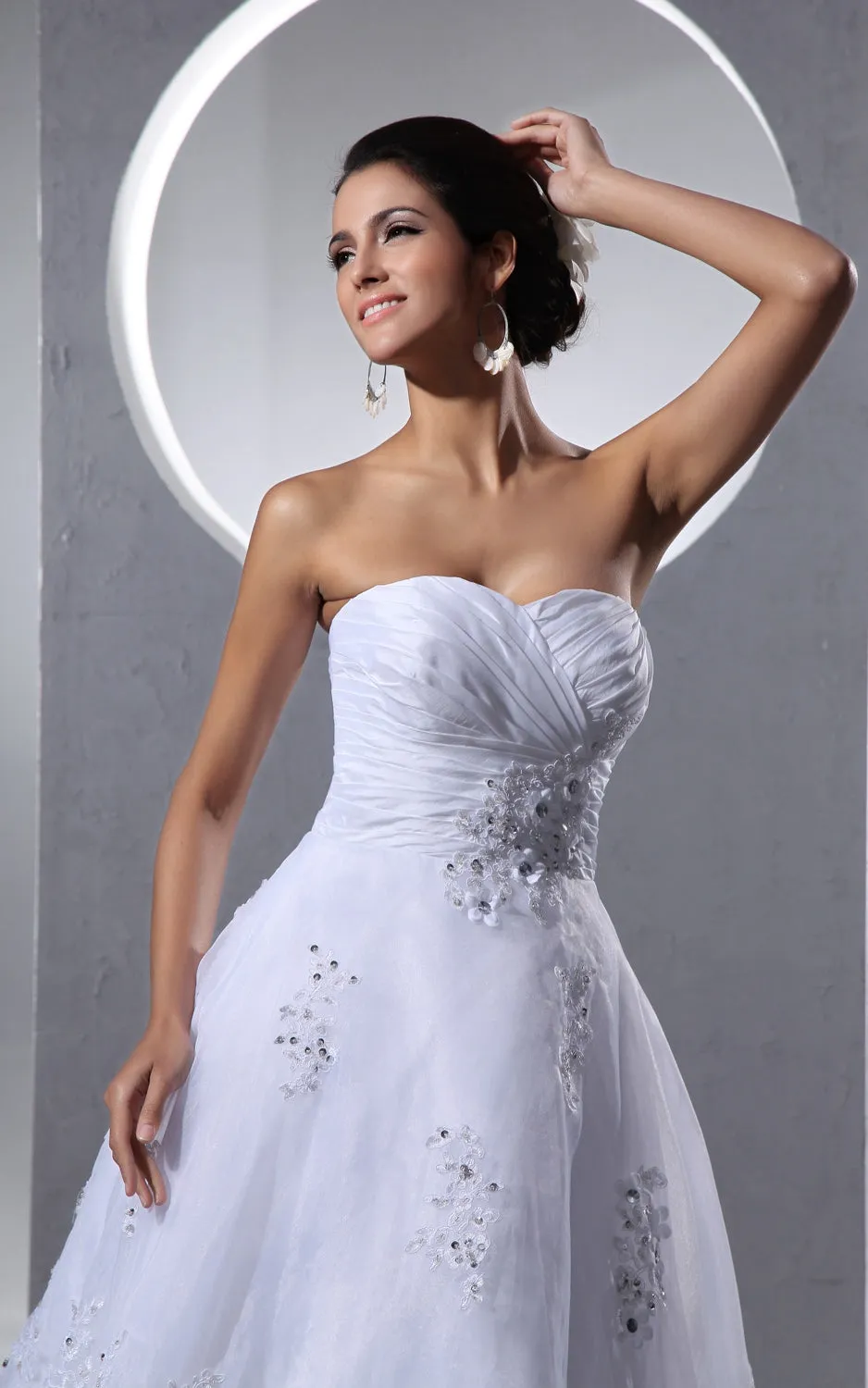 Criss-Cross Ruching A-Line Short Dress With Lace Appliques-GC_705204