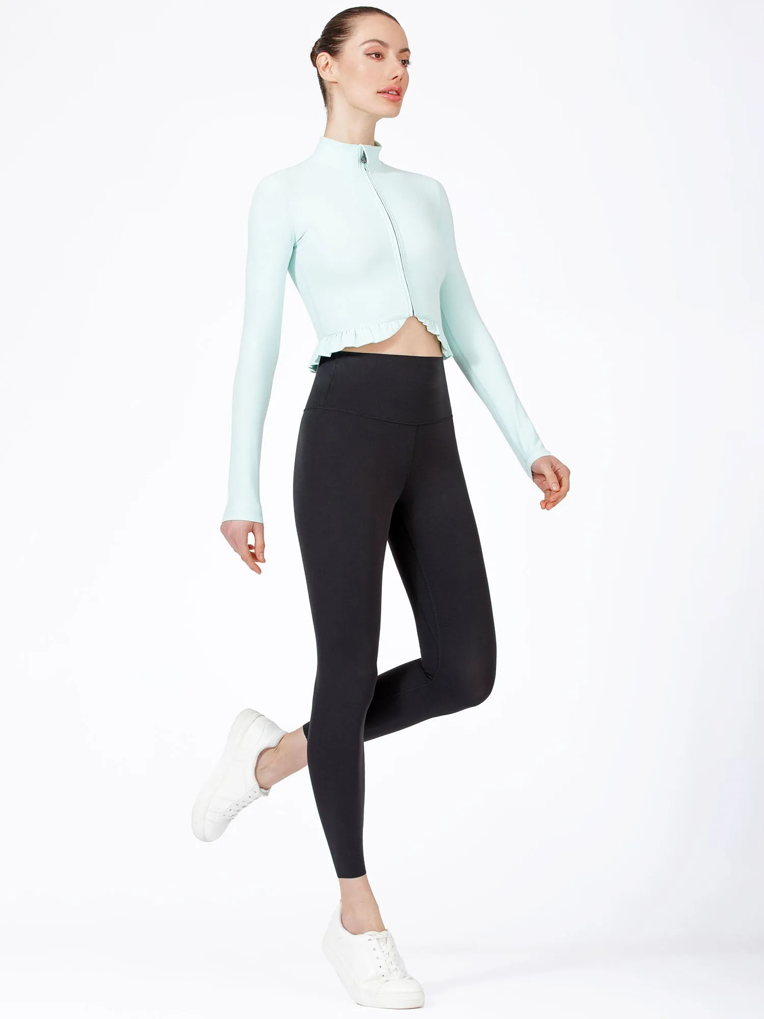 CROPPED RUFFLES JACKET, HONEYDEW