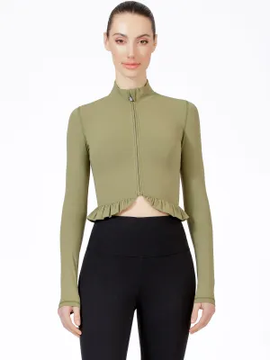 CROPPED RUFFLES JACKET, SAGE
