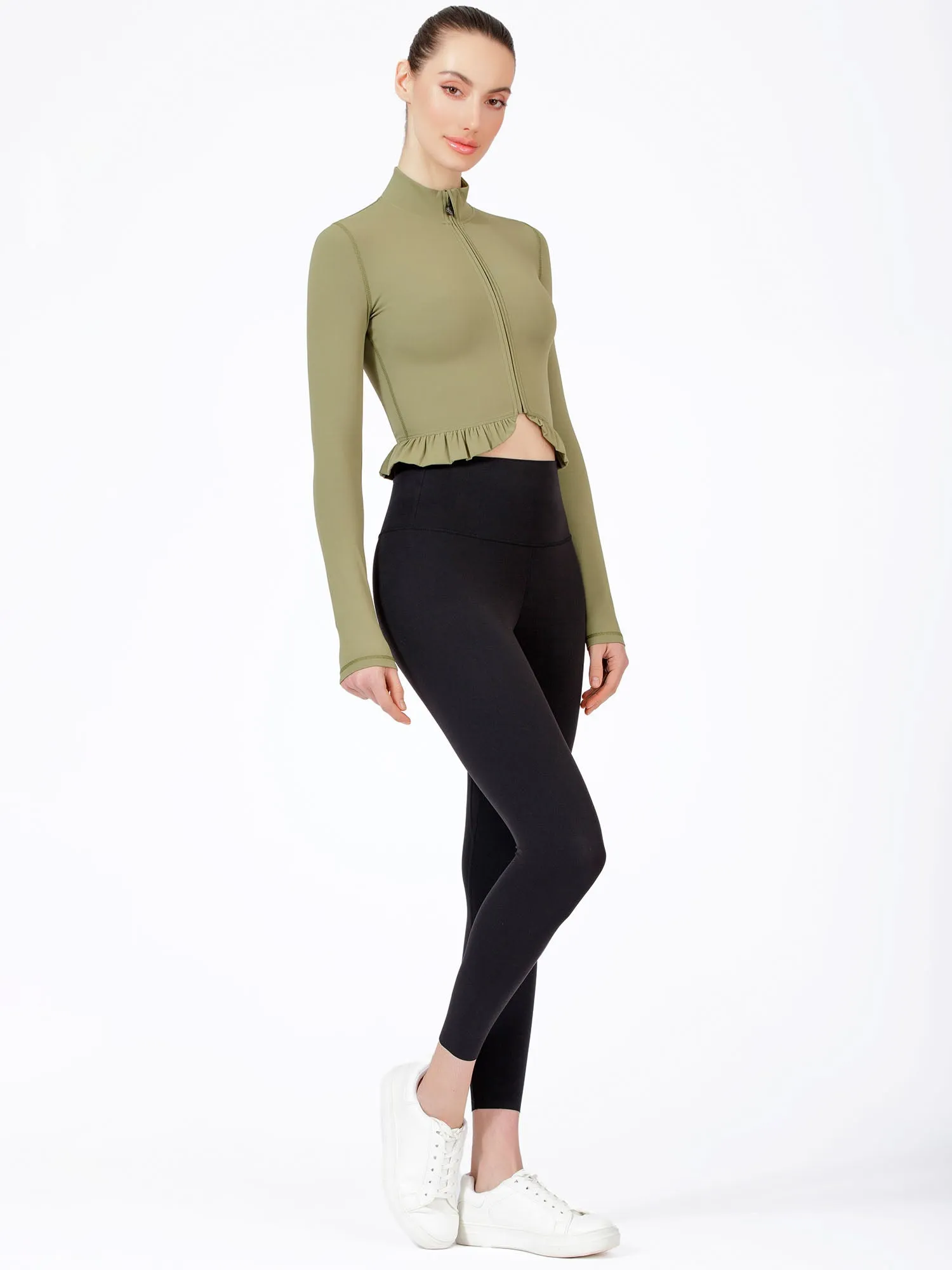 CROPPED RUFFLES JACKET, SAGE