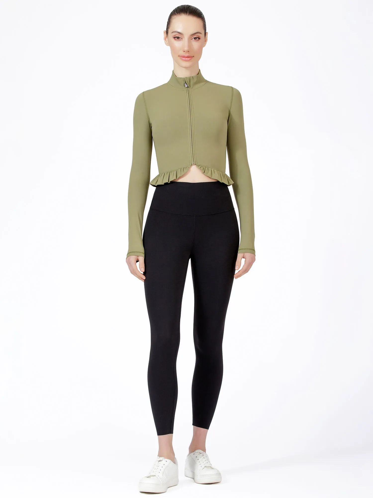 CROPPED RUFFLES JACKET, SAGE