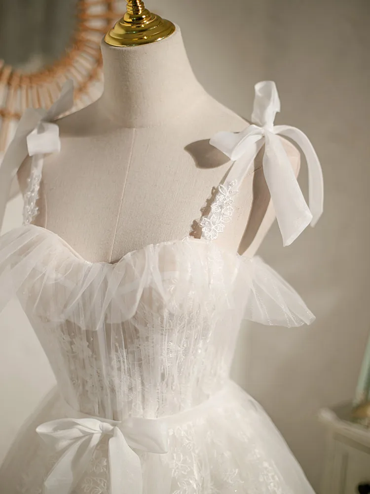 Cute Tulle Short Straps Sweetheart Homecoming Dress with Lace, Short Prom Dress