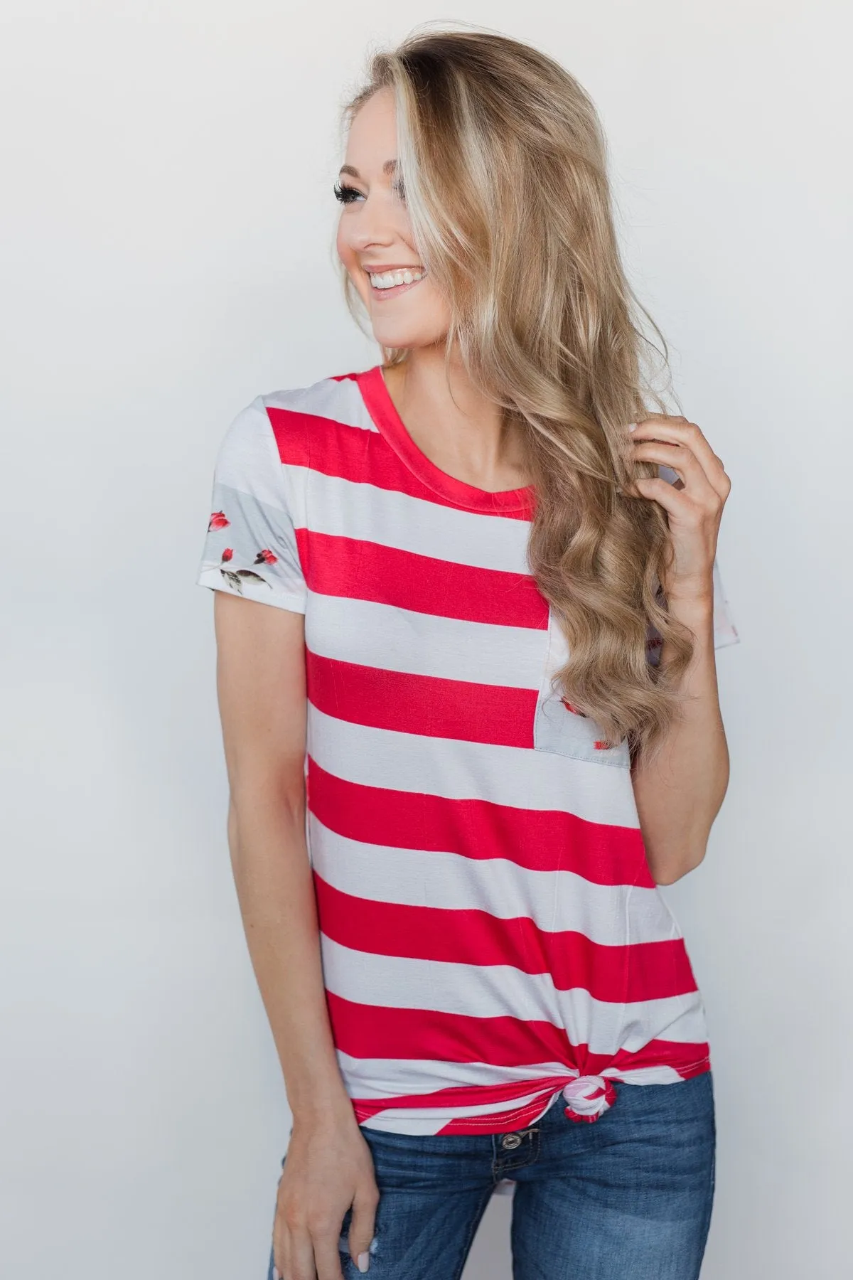 Dare to be Bold Floral & Stripes Top - Bright Strawberry