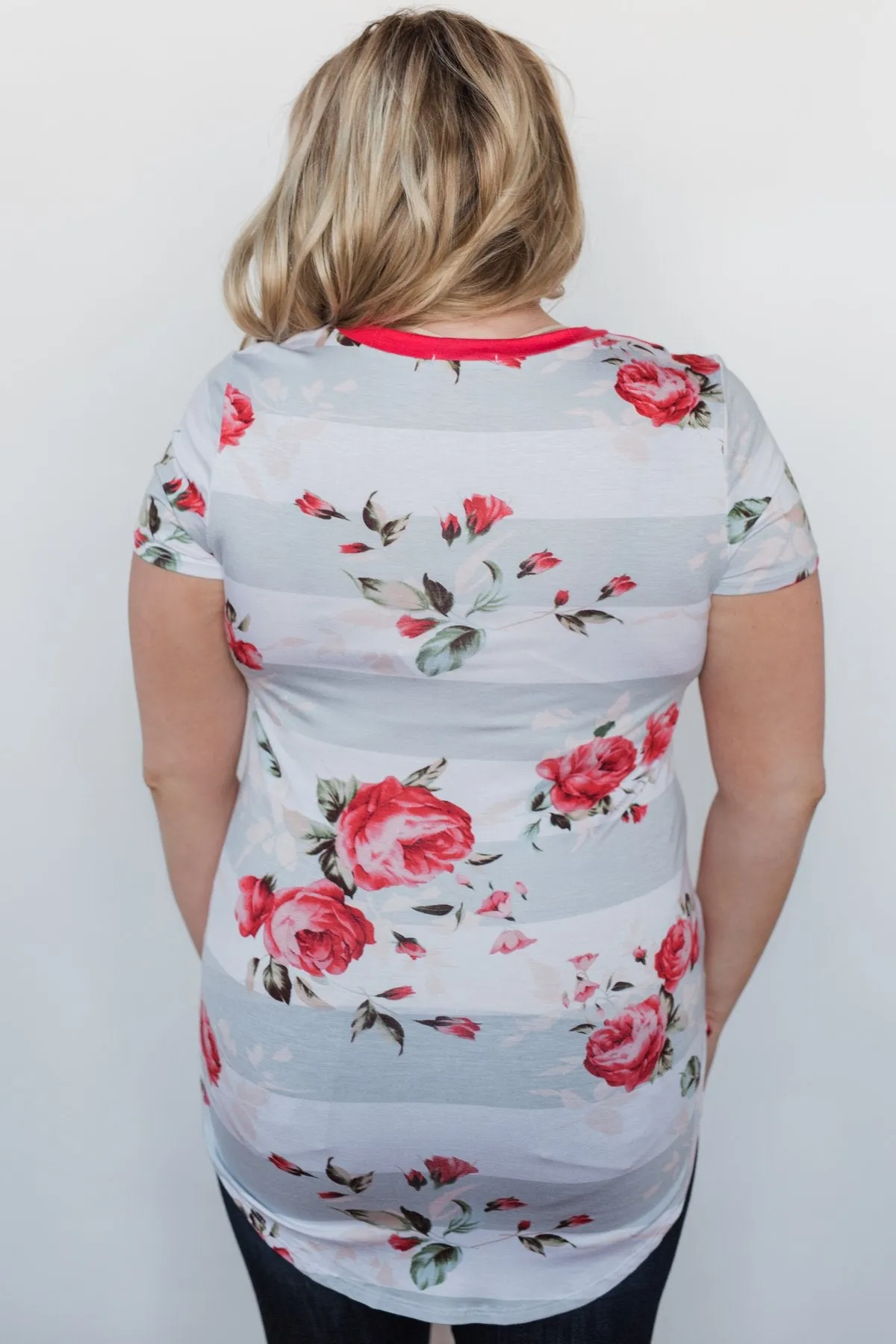 Dare to be Bold Floral & Stripes Top - Bright Strawberry