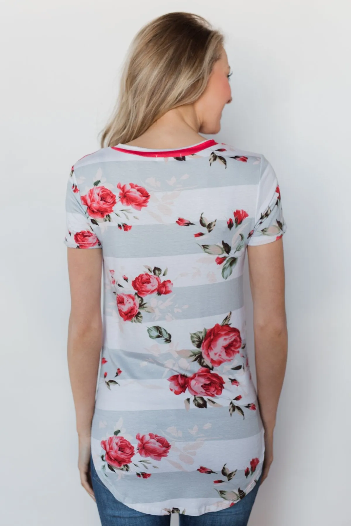 Dare to be Bold Floral & Stripes Top - Bright Strawberry