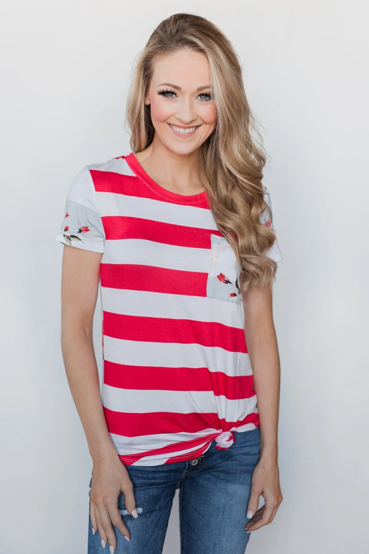 Dare to be Bold Floral & Stripes Top - Bright Strawberry