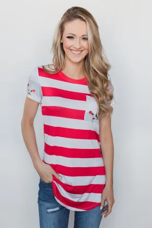 Dare to be Bold Floral & Stripes Top - Bright Strawberry