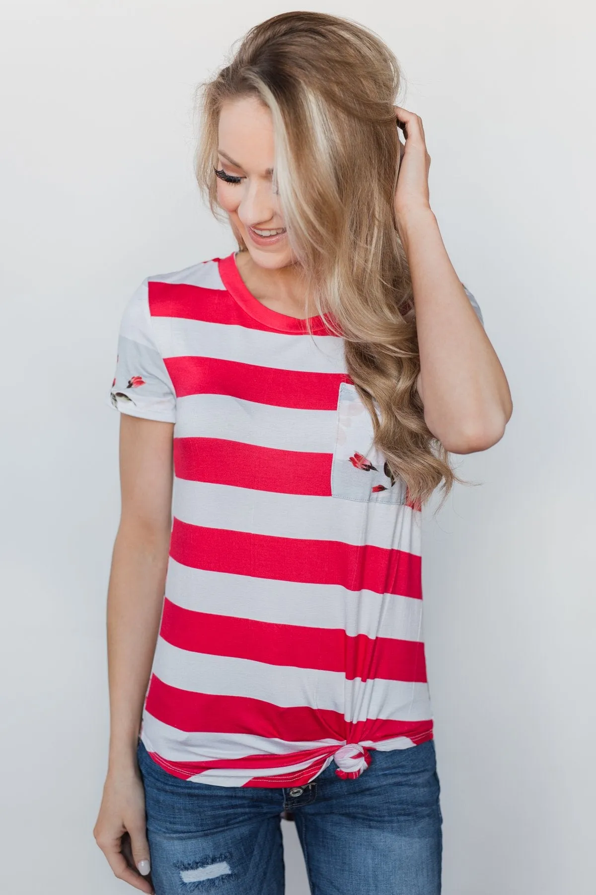 Dare to be Bold Floral & Stripes Top - Bright Strawberry