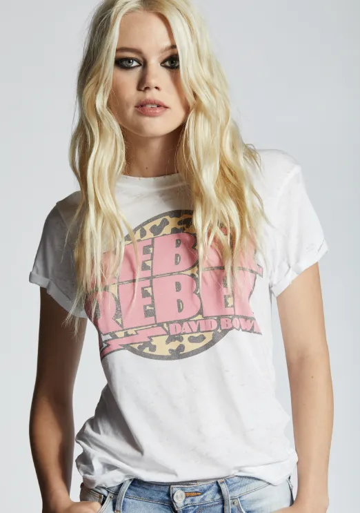 David Bowie Rebel Rebel Faded Tee White