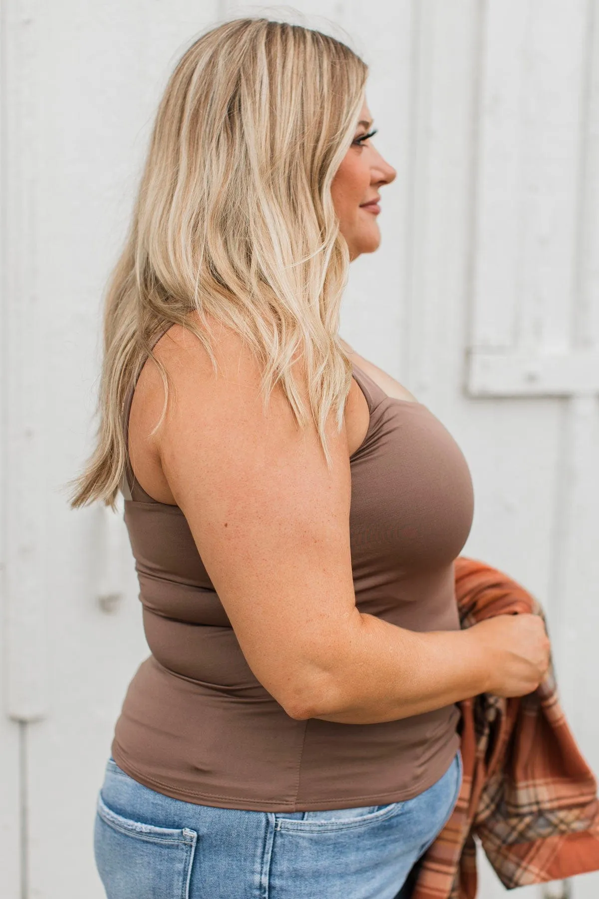 Distinctive Style Square Neck Tank Top- Deep Taupe