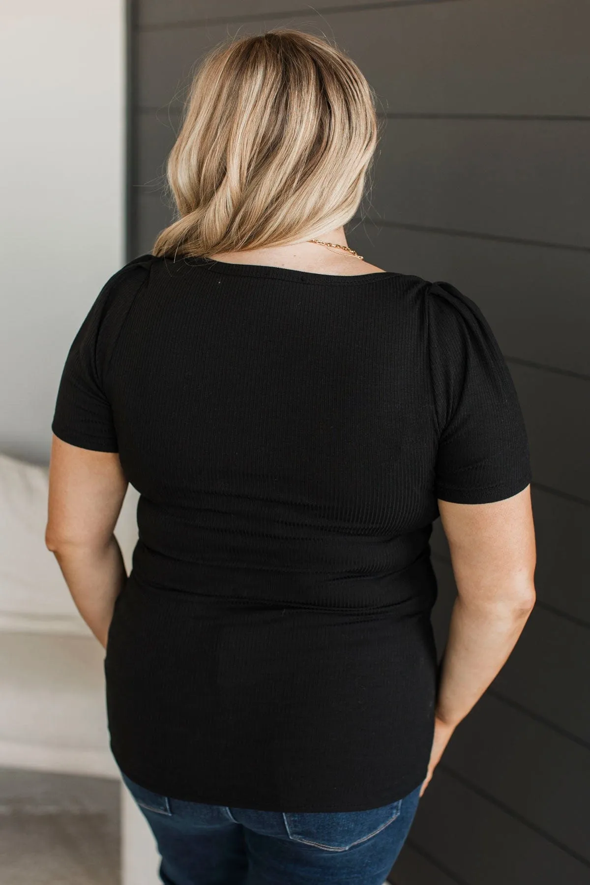 Doing The Most Ribbed Short Sleeve Top- Black