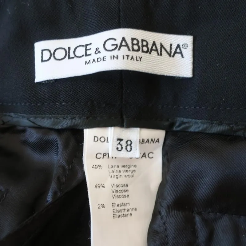 Dolce & Gabbana Trousers Black Stretch Wool Size 38 Straight Leg Dress Pants