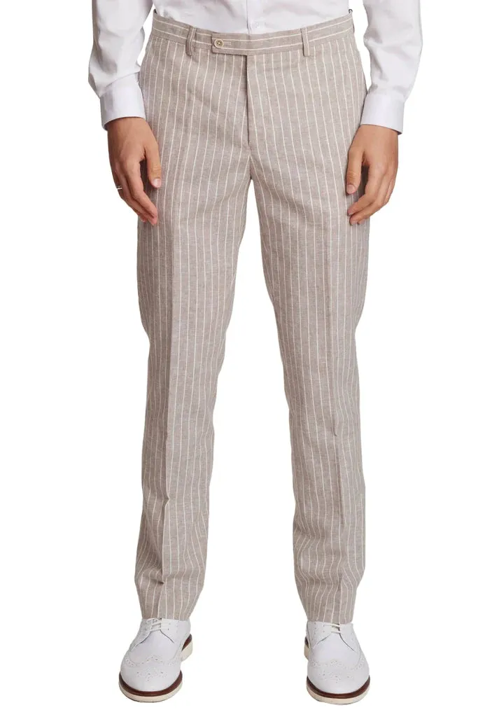 Downing Dress Pants - Tan White Pinstripes