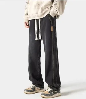 Drawstring Washed Straight Leg Jeans