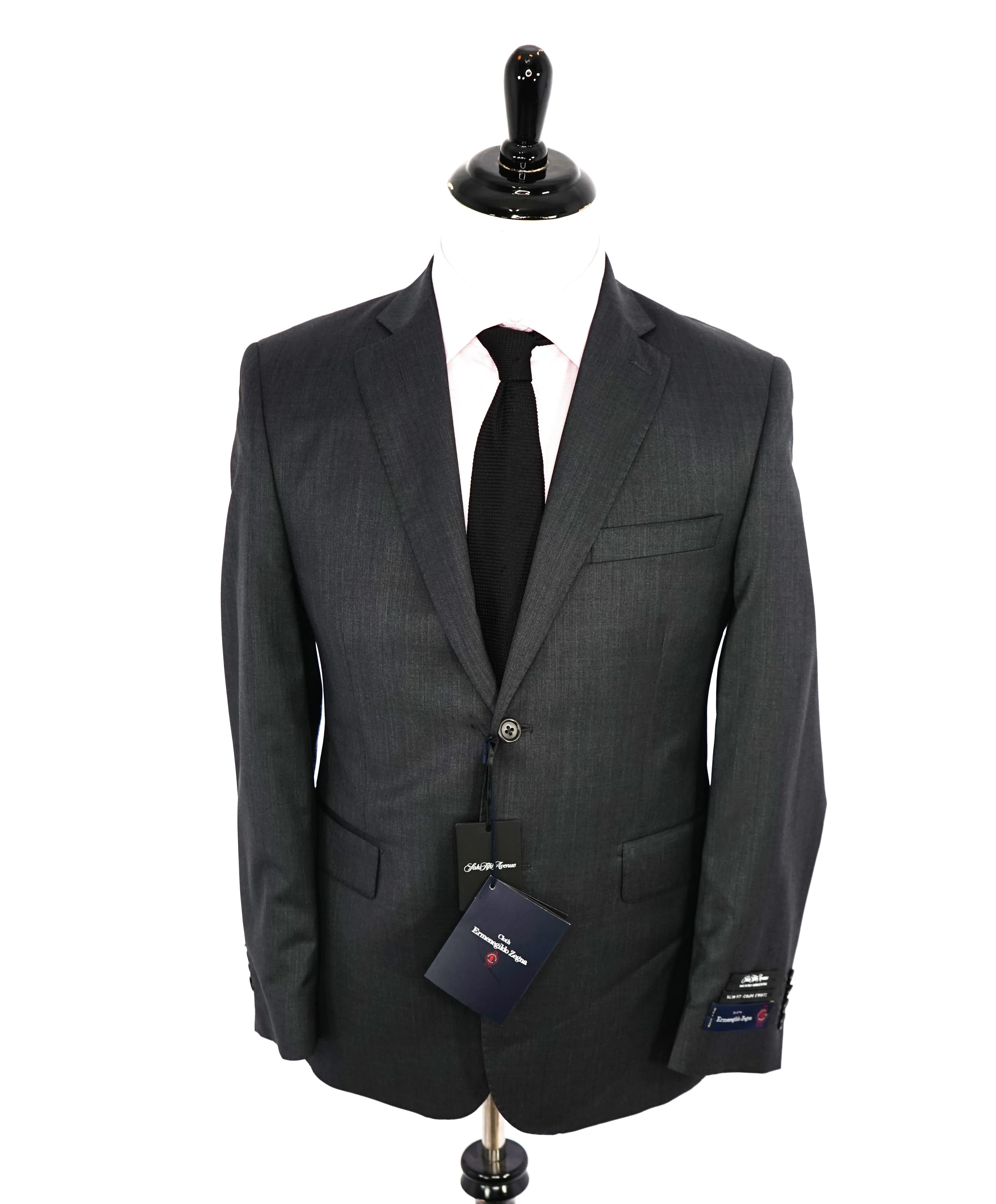 ERMENEGILDO ZEGNA - By SAKS FIFTH AVENUE "Slim" SILK BLEND Gray Suit - 36S