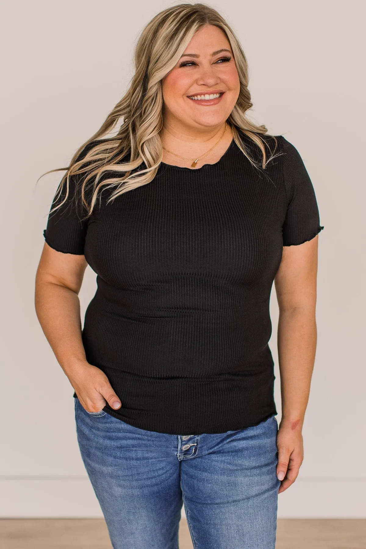 Everything And More Ribbed Knit Top- Black