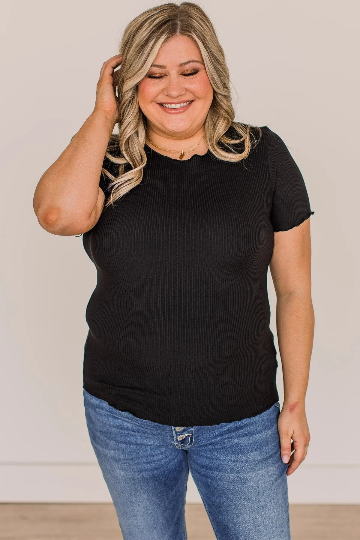 Everything And More Ribbed Knit Top- Black