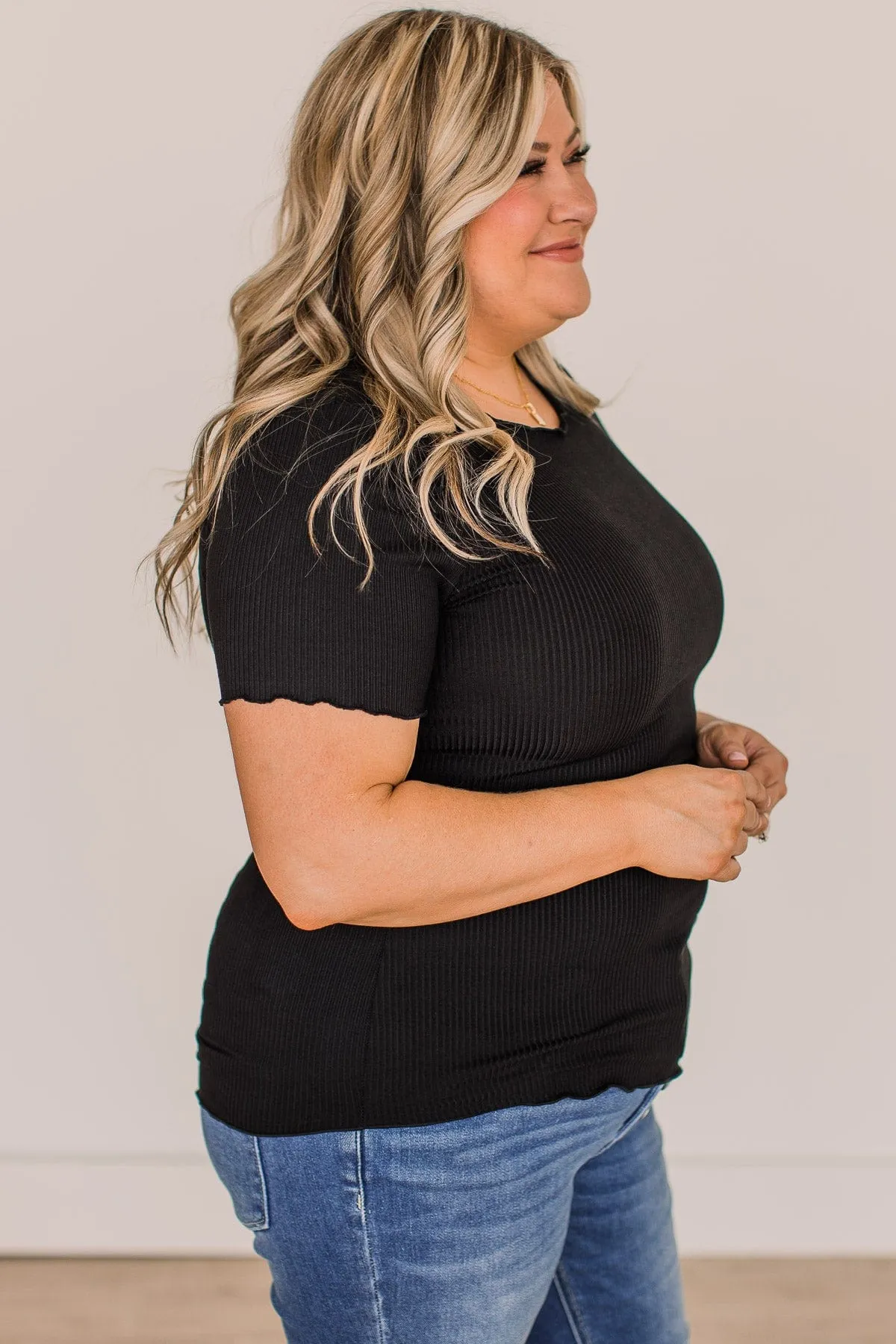 Everything And More Ribbed Knit Top- Black