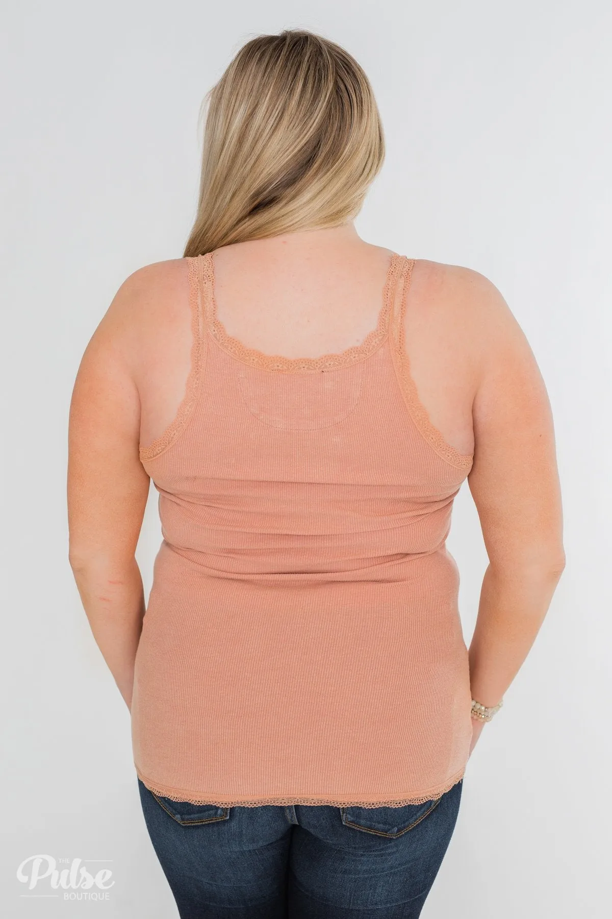 Faded Lace Trimmed Layering Tank- Dusty Peach