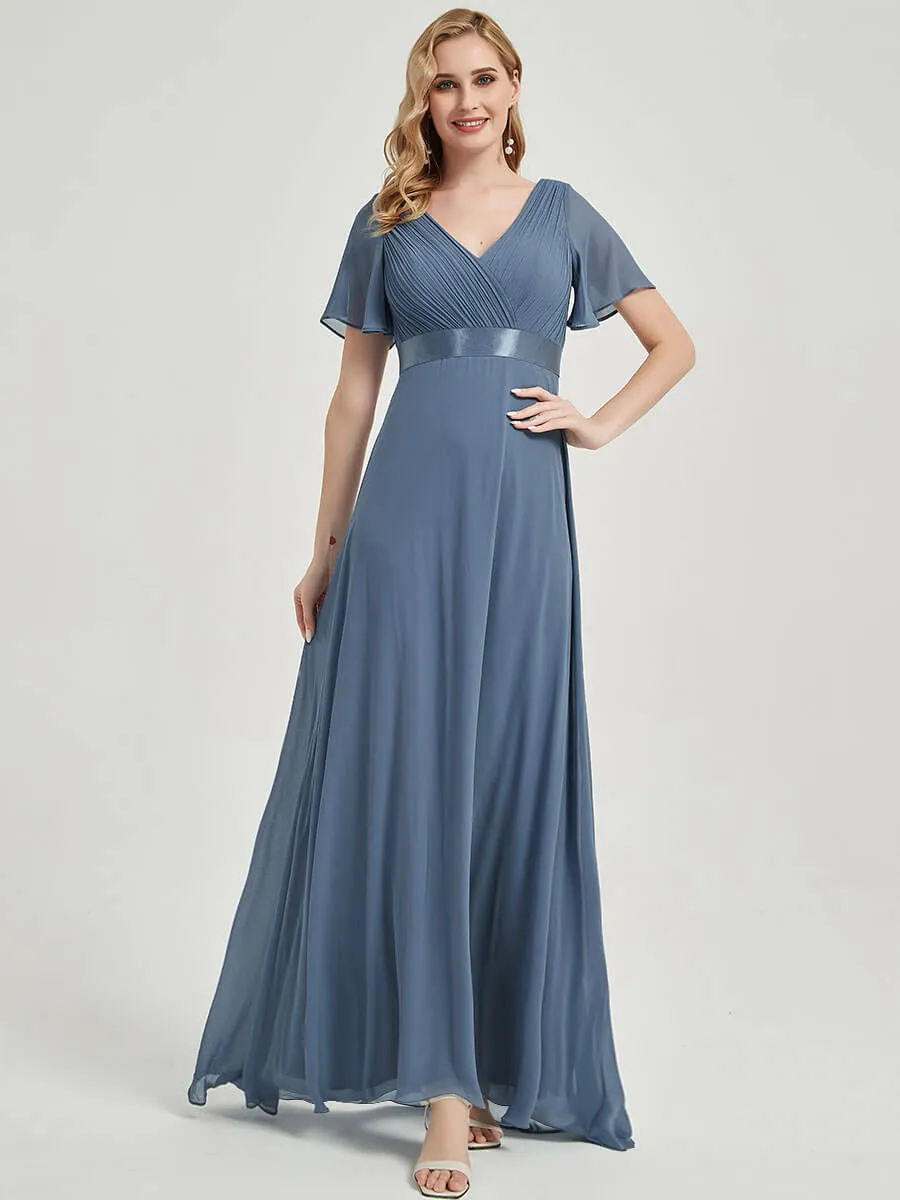 [Final Sale] Dark Purple Floor-Length Ruffle Pleated Mother of the Bride Dress