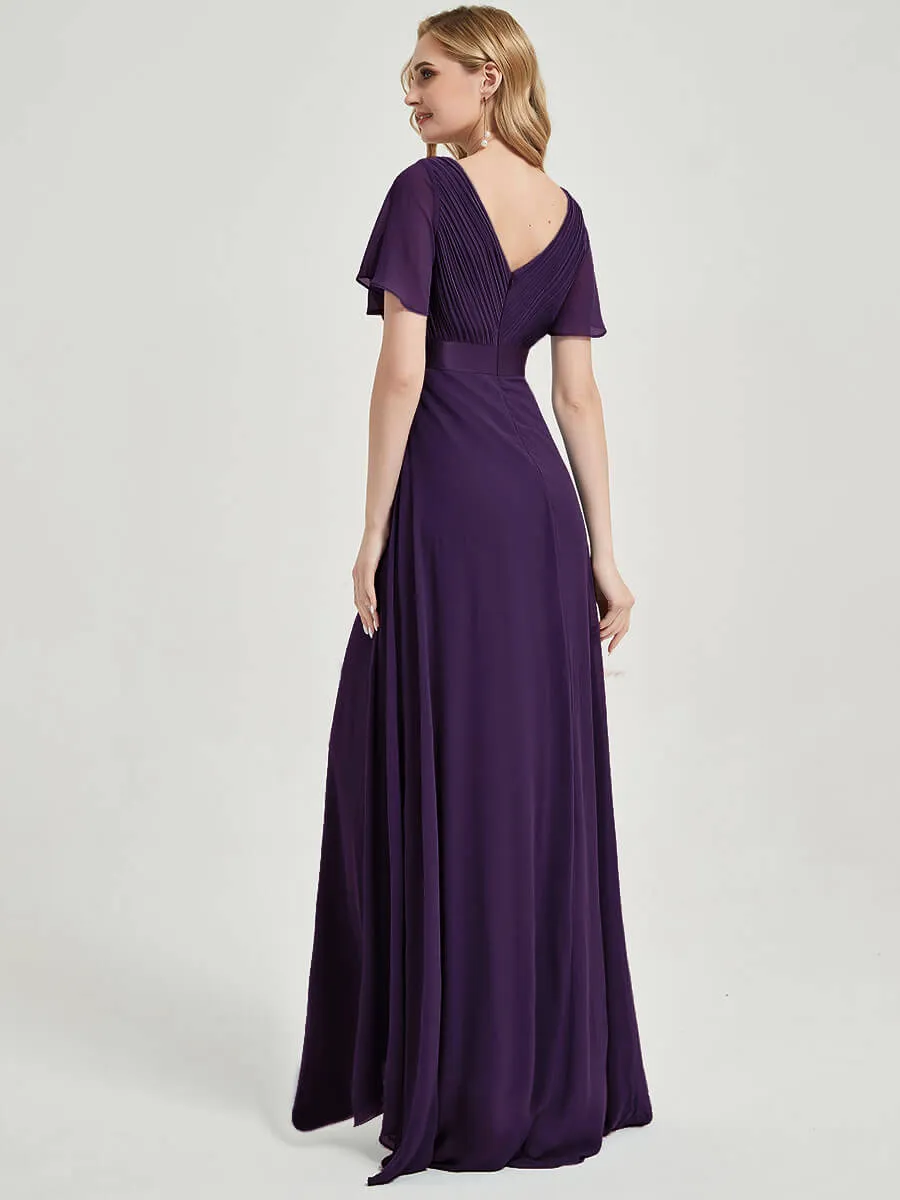 [Final Sale] Dark Purple Floor-Length Ruffle Pleated Mother of the Bride Dress