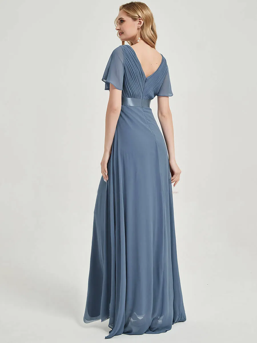 [Final Sale] Dark Purple Floor-Length Ruffle Pleated Mother of the Bride Dress