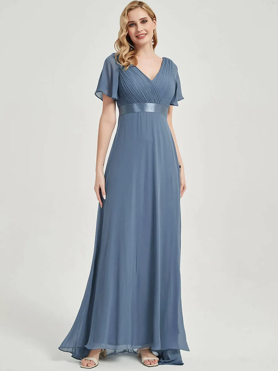 [Final Sale] Dark Purple Floor-Length Ruffle Pleated Mother of the Bride Dress