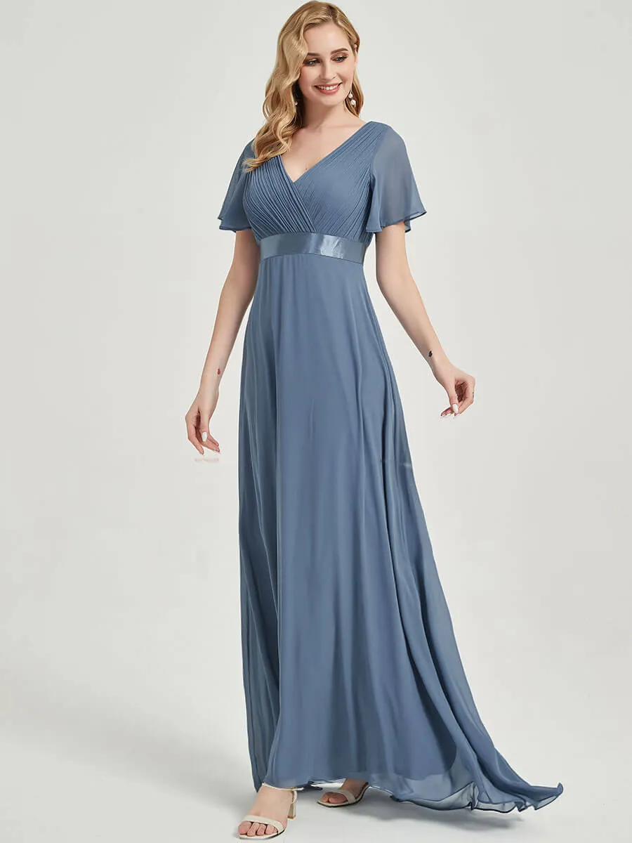 [Final Sale] Dark Purple Floor-Length Ruffle Pleated Mother of the Bride Dress