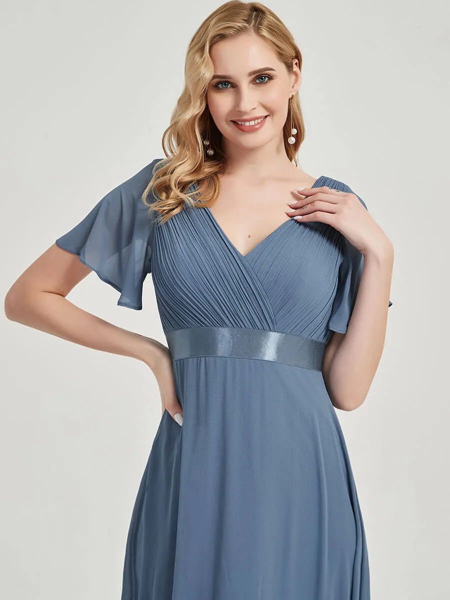 [Final Sale] Dark Purple Floor-Length Ruffle Pleated Mother of the Bride Dress