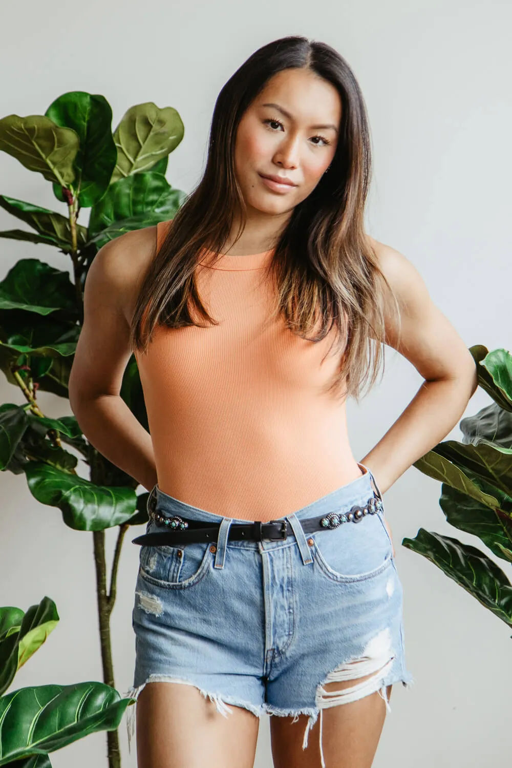 Fitted Ribbed Tank Top for Women in Orange | H14852-ORG