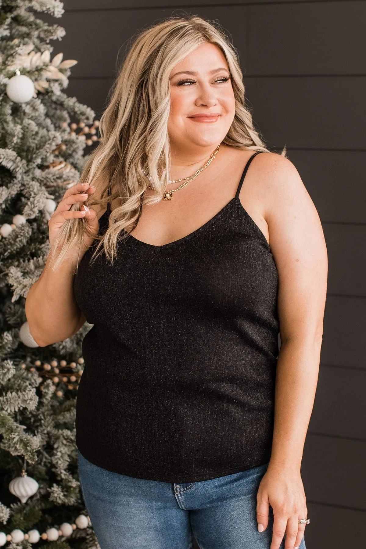 Focused On Forever Shimmer Tank Top- Black