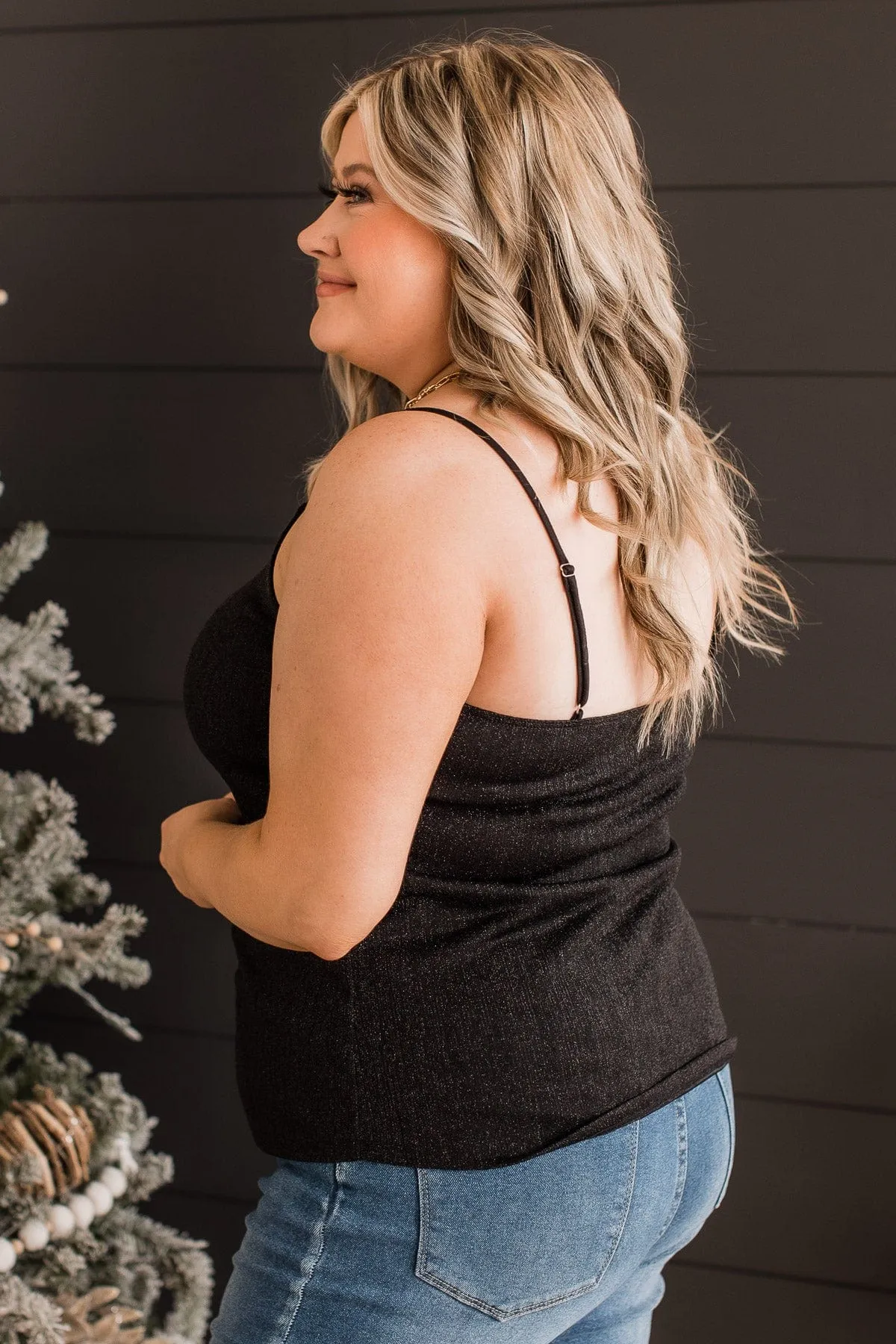Focused On Forever Shimmer Tank Top- Black