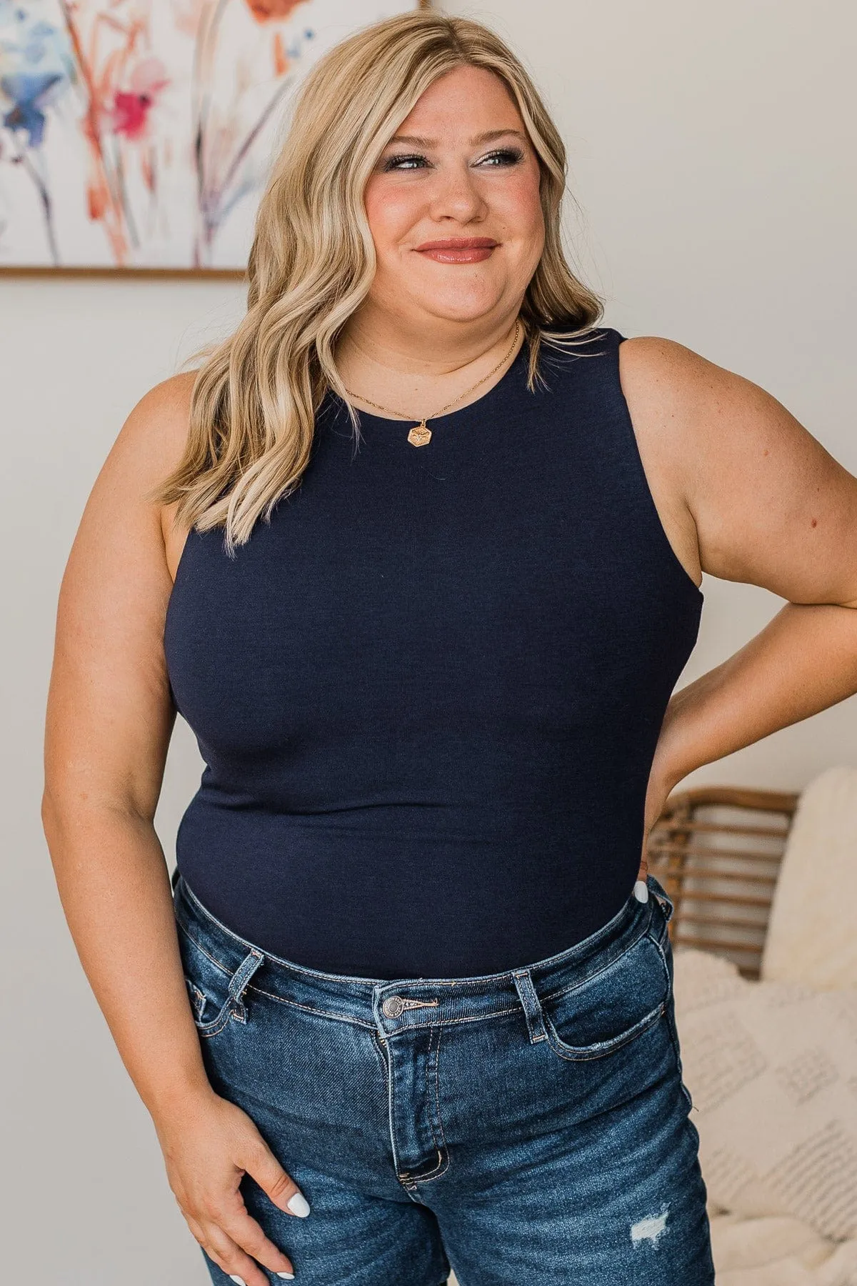 Free To Flourish Knit Bodysuit- Navy