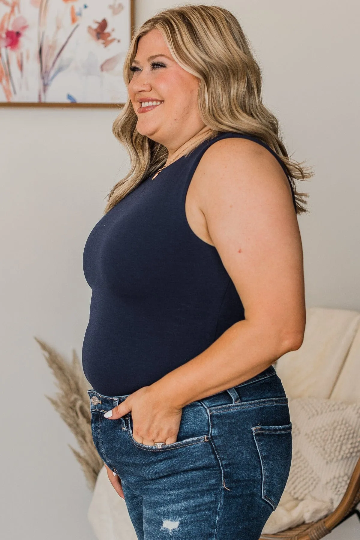 Free To Flourish Knit Bodysuit- Navy