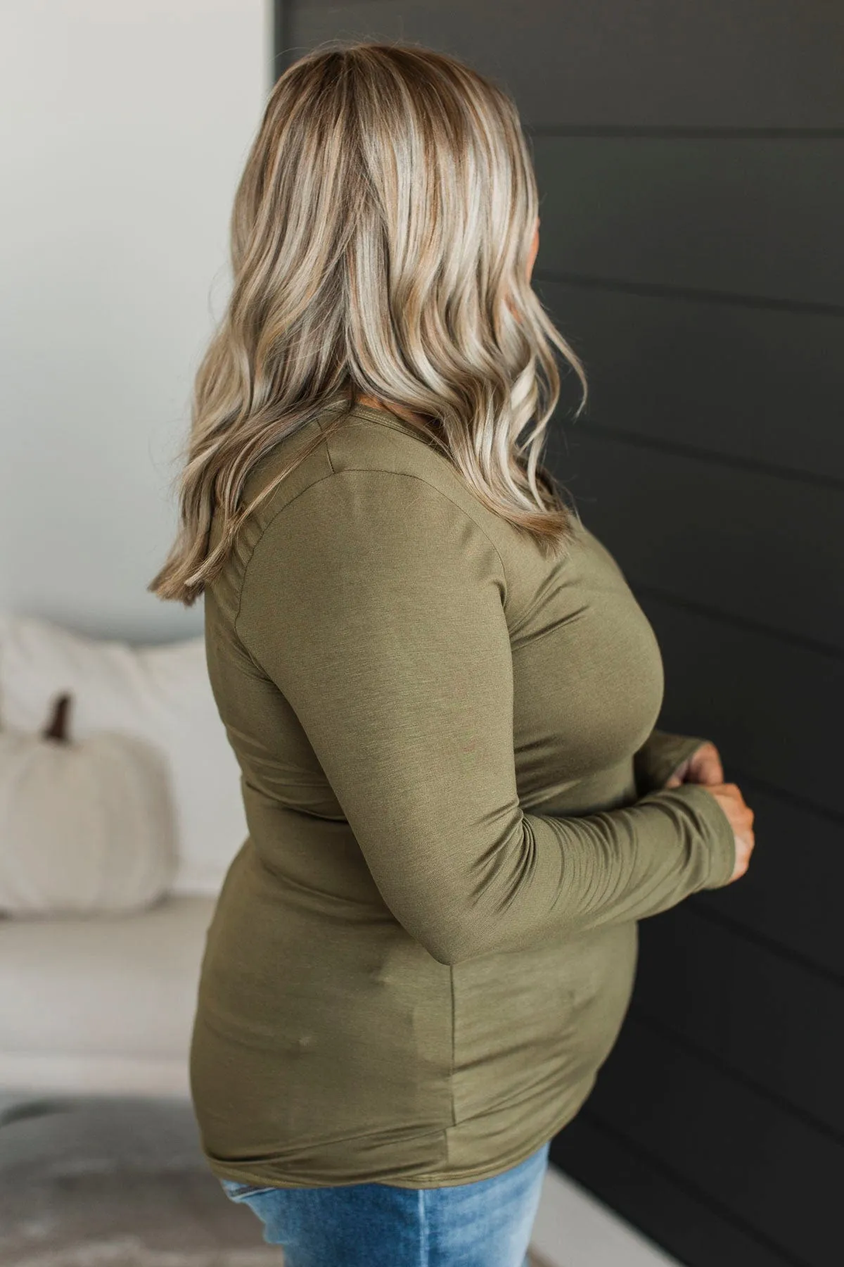 Genuine Connections Long Sleeve Top- Olive