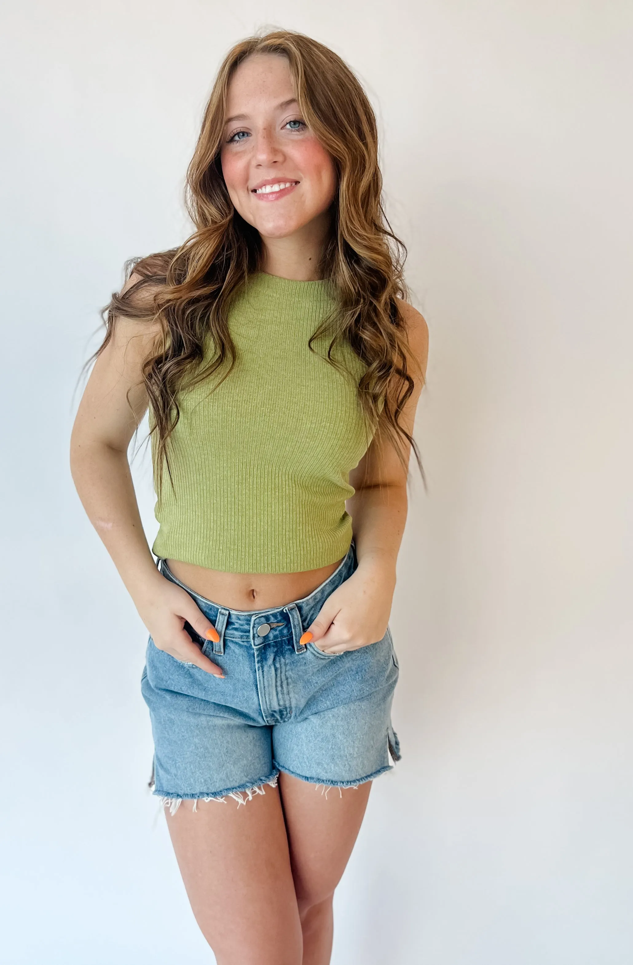 Georgia Fitted Knit Tank - Light Olive