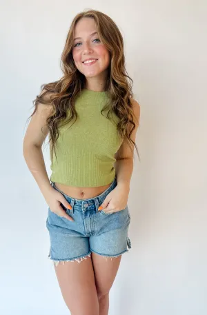 Georgia Fitted Knit Tank - Light Olive