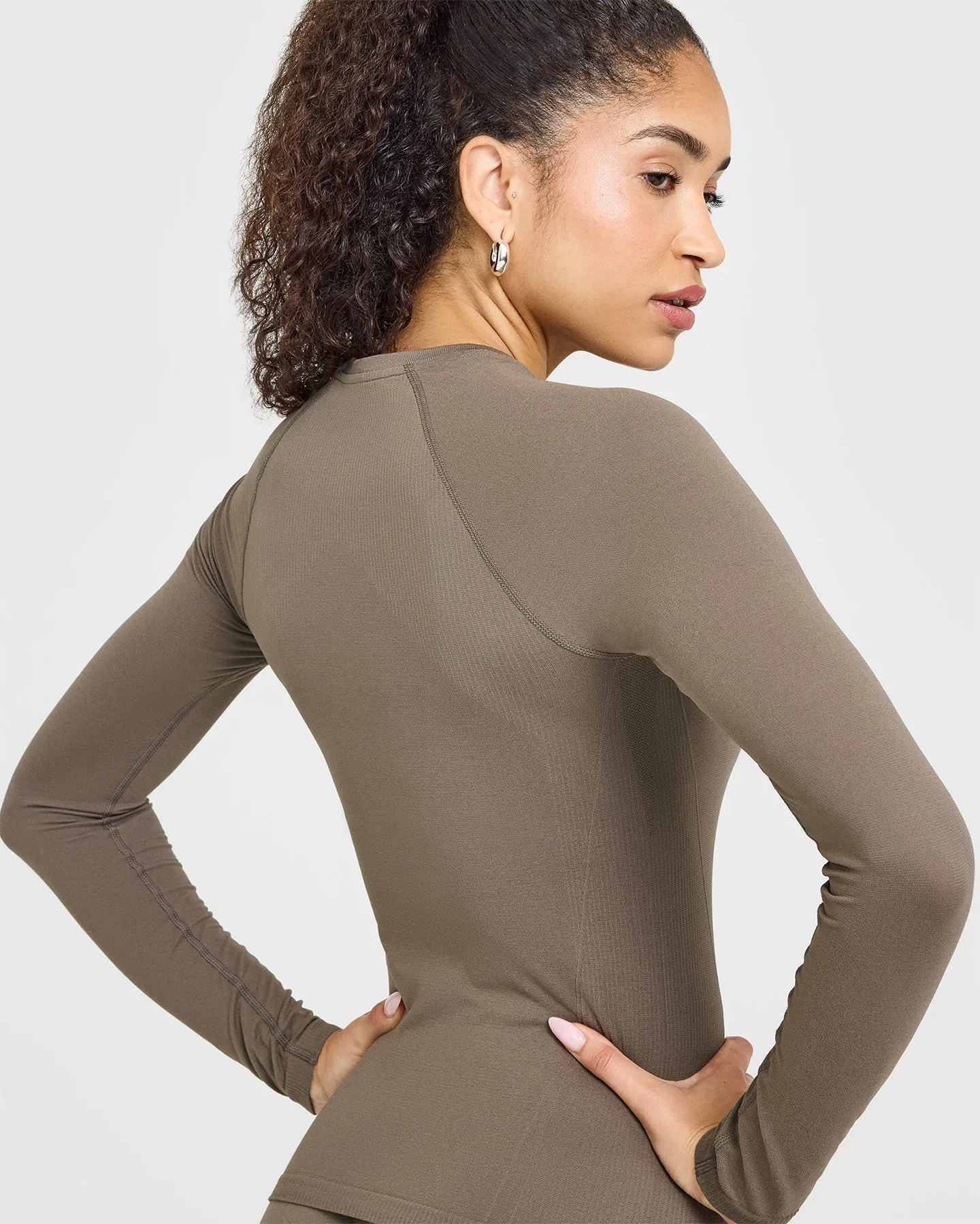 Go To Seamless Fitted Long Sleeve Top | Moss Brown