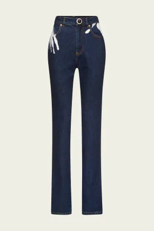 Handprint Straight Leg Jean in Dark Blue