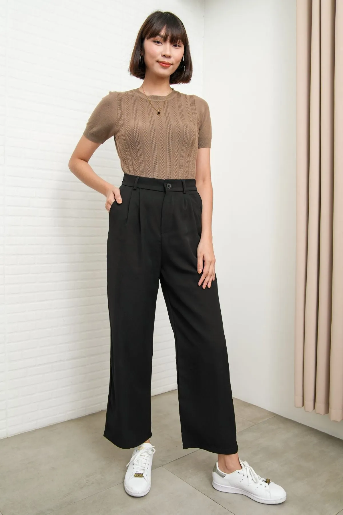 HARVEY High-Waist Tailored Straight Leg Trousers (Black)