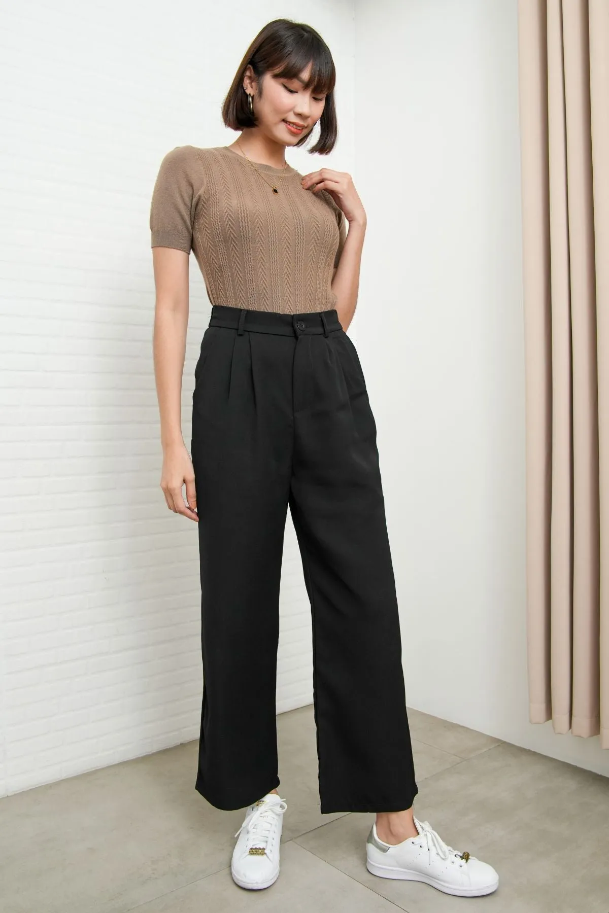 HARVEY High-Waist Tailored Straight Leg Trousers (Black)