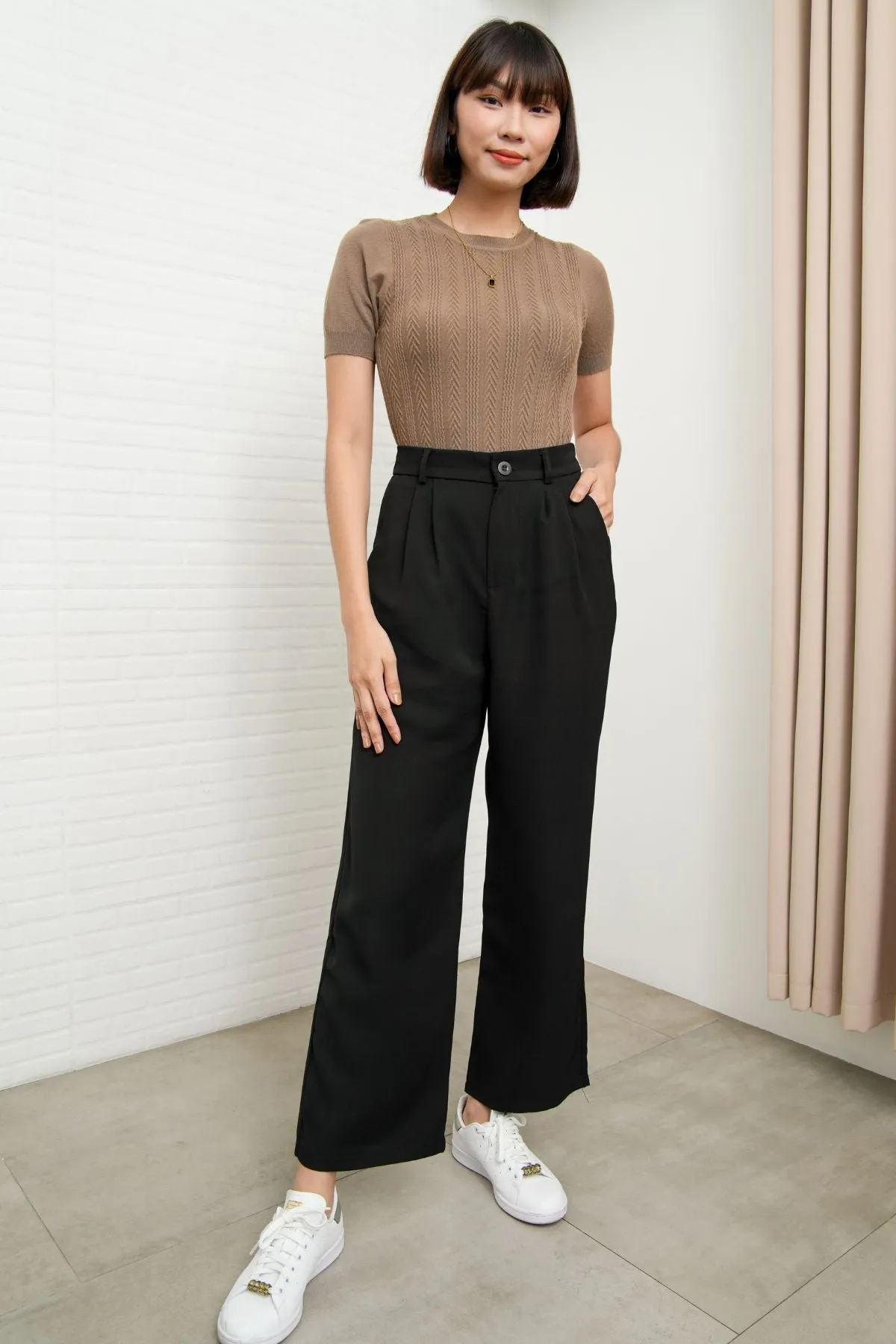 HARVEY High-Waist Tailored Straight Leg Trousers (Black)