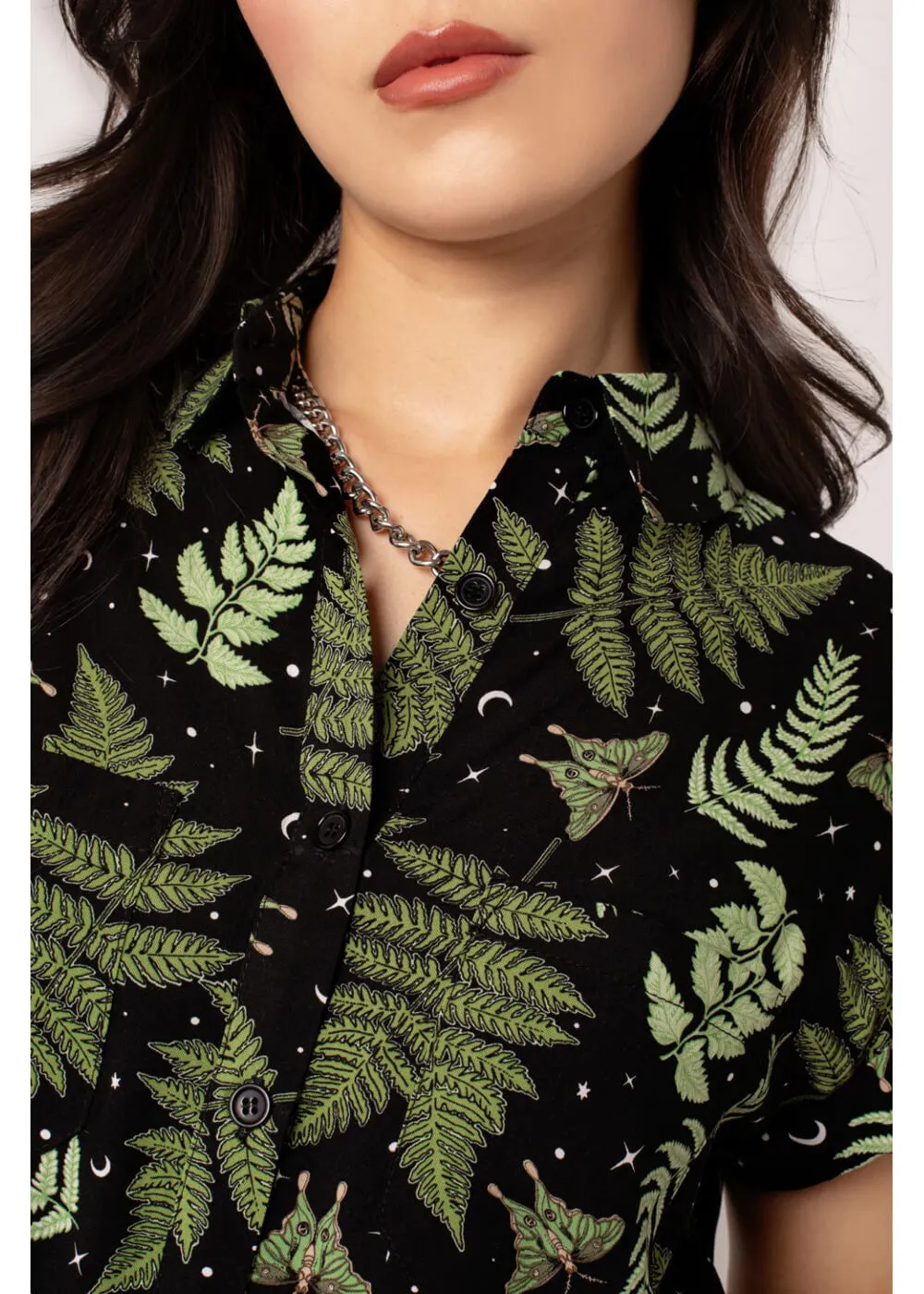 Hell Bunny Gaia Leaves 40's Shirt Black