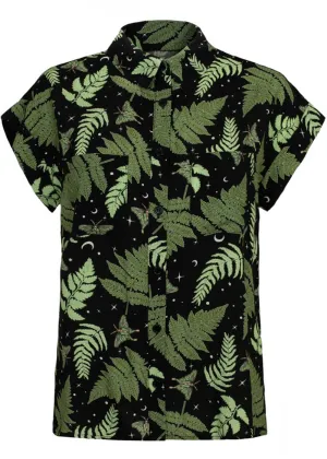 Hell Bunny Gaia Leaves 40's Shirt Black
